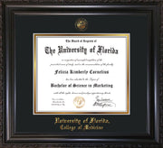 Image of University of Florida Diploma Frame - Vintage Black Scoop - w/UF Embossed Seal & College of Medicine Name - Black on Gold mat