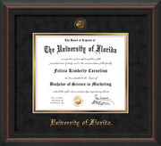 Image of University of Florida Diploma Frame - Mahogany Braid - w/UF Embossed Seal & Name - Black Suede on Gold mat