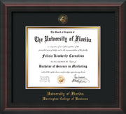 Image of University of Florida Diploma Frame - Mahogany Braid - w/UF Embossed Seal & College of Business Name - Black on Gold mat