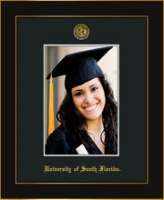 Image of University of South Florida 5 x 7 Photo Frame - Honors Black Satin - w/Official Embossing of USF Seal & Name - Single Black mat