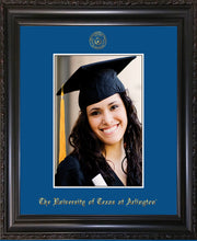 Image of University of Texas - Arlington 5 x 7 Photo Frame - Vintage Black Scoop - w/Official Embossing of UTA Seal & Name - Single Royal Blue mat