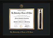 Image of University of Texas - El Paso Diploma Frame - Flat Matte Black - w/UTEP Embossed Seal & Name - Tassel Holder - Black on Gold mat