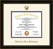 Image of Valdosta State University Diploma Frame - Honors Black Satin - w/Copper Embossed Seal & Name - Off-White on Black mats