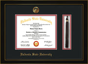 Image of Valdosta State University Diploma Frame - Honors Black Satin - w/Embossed Seal & Name - Tassel Holder - Black on Red mats