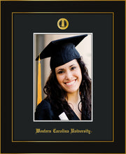 Image of Western Carolina University 5 x 7 Photo Frame - Honors Black Satin - w/Official Embossing of WCU Seal & Name - Single Black mat
