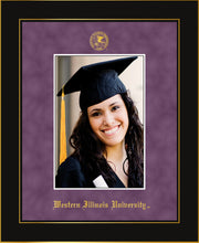 Image of Western Illinois University 5 x 7 Photo Frame - Honors Black Satin - w/Official Embossing of WIU Seal & Name - Single Purple Suede mat