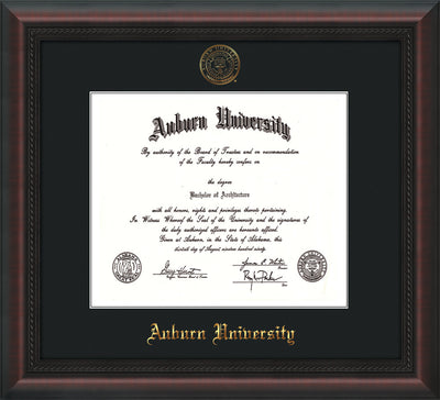 Image of Auburn University Diploma Frame - Mahogany Braid - w/Embossed Seal & Name - Single Black Mat