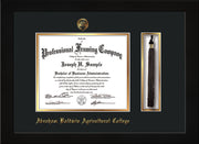 Image of Abraham Baldwin Agricultural College Diploma Frame - Flat Matte Black - w/Embossed ABAC Seal & Name - Tassel Holder - Black on Gold mat