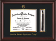 Image of Abraham Baldwin Agricultural College Diploma Frame - Mahogany Lacquer - w/Embossed ABAC Seal & Name - Tassel Holder - Black on Gold mat