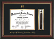 Image of Abraham Baldwin Agricultural College Diploma Frame - Rosewood with Gold Lip - w/Embossed ABAC Seal & Name - Tassel Holder - Black on Gold mat