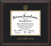 Image of Asbury University Diploma Frame - Mahogany Braid - w/Embossed Asbury Seal & Name - Black on Gold mat