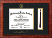 Image of Asbury University Diploma Frame - Mezzo Gloss - w/Embossed Asbury Seal & Name - Tassel Holder - Black on Gold mat