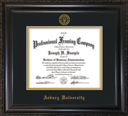 Image of Asbury University Diploma Frame - Vintage Black Scoop - w/Embossed Asbury Seal & Name - Black on Gold mat