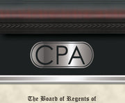 View of Custom Silver Leaf CPA Embossing on Mat