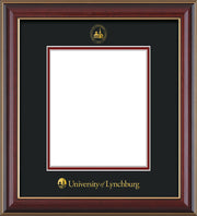 Image of University of Lynchburg Diploma Frame - Cherry Lacquer - w/Embossed UL Seal & Name - Black on Crimson mat