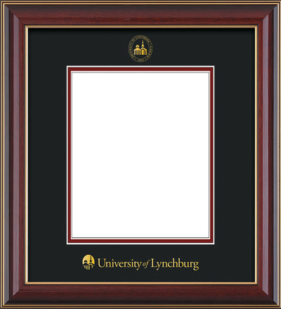 Image of University of Lynchburg Diploma Frame - Cherry Lacquer - w/Embossed UL Seal & Name - Black on Crimson mat