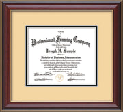 Horizontal view of Custom Cherry Lacquer Art and Document Frame with Cream on Black Mat