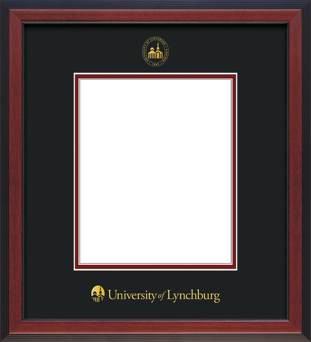 Image of University of Lynchburg Diploma Frame - Cherry Reverse - w/Embossed UL Seal & Name - Black on Crimson mat