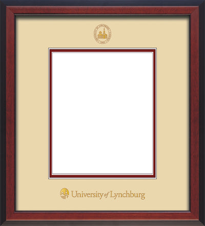 Image of University of Lynchburg Diploma Frame - Cherry Reverse - w/Embossed UL Seal & Name - Cream on Crimson mat