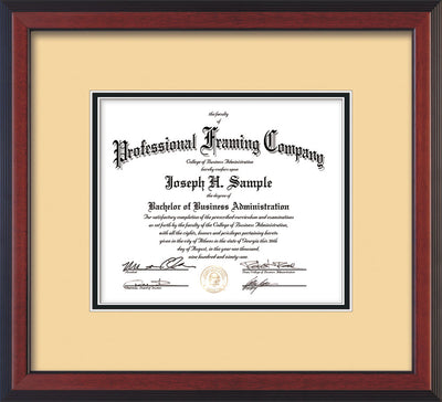 Custom Cherry Reverse Art and Document Frame with Cream on Black Mat