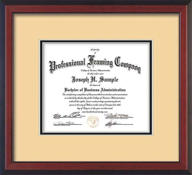 Custom Cherry Reverse Art and Document Frame with Cream on Black Mat
