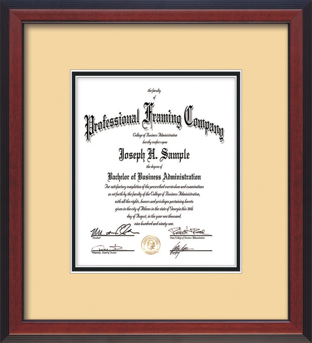 Custom Cherry Reverse Art and Document Frame with Cream on Black Mat
