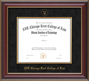 Image of Chicago-Kent College of Law Diploma Frame - Cherry Lacquer - w/Embossed CKCL Seal & Name - Museum Glass - Fillet - Black Suede mat