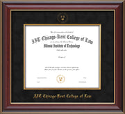 Image of Chicago-Kent College of Law Diploma Frame - Cherry Lacquer - w/Embossed CKCL Seal & Name - Museum Glass - Fillet - Black Suede mat