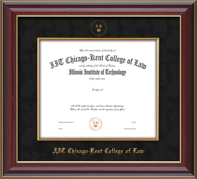 Image of Chicago-Kent College of Law Diploma Frame - Cherry Lacquer - w/Embossed CKCL Seal & Name - Museum Glass - Fillet - Black Suede mat