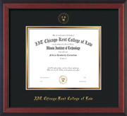 Image of Chicago-Kent College of Law Diploma Frame - Cherry Reverse - w/Embossed CKCL Seal & Name - UV Glass - Black on Gold mat