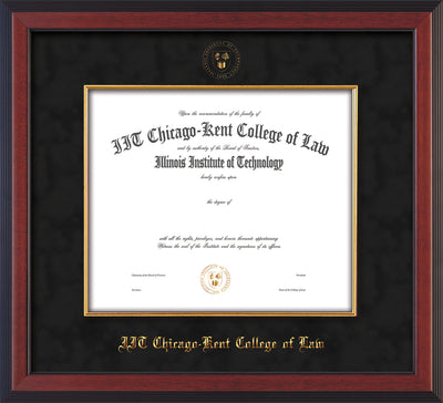 Image of Chicago-Kent College of Law Diploma Frame - Cherry Reverse - w/Embossed CKCL Seal & Name - Museum Glass - Fillet - Black Suede mat
