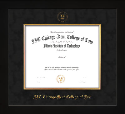 Image of Chicago-Kent College of Law Diploma Frame - Cherry Reverse - w/Embossed CKCL Seal & Name - Museum Glass - Fillet - Black Suede mat