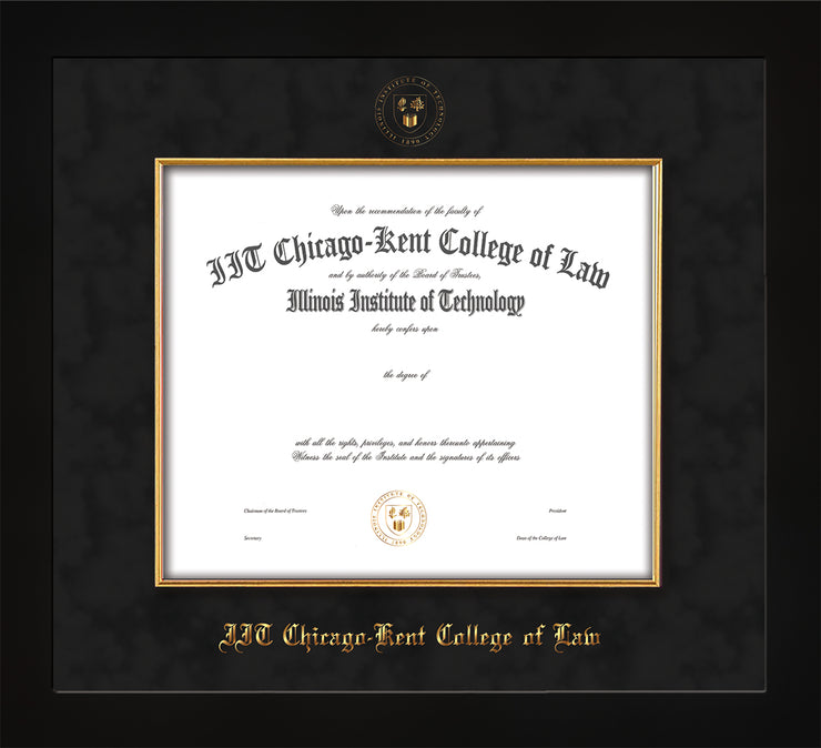 Image of Chicago-Kent College of Law Diploma Frame - Cherry Reverse - w/Embossed CKCL Seal & Name - Museum Glass - Fillet - Black Suede mat