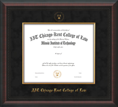 Image of Chicago-Kent College of Law Diploma Frame - Mahogany Braid - w/Embossed CKCL Seal & Name - Museum Glass - Fillet - Black Suede mat