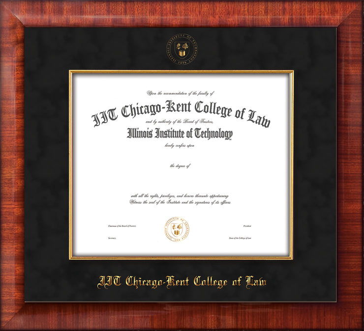 Image of Chicago-Kent College of Law Diploma Frame - Mezzo Gloss - w/Embossed CKCL Seal & Name - Museum Glass - Fillet - Black Suede mat