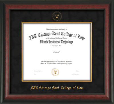 Image of Chicago-Kent College of Law Diploma Frame - Rosewood with Gold Lip - w/Embossed CKCL Seal & Name - Museum Glass - Fillet - Black Suede mat