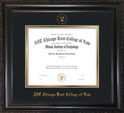 Image of Chicago-Kent College of Law Diploma Frame - Vintage Black Scoop - w/Embossed CKCL Seal & Name - UV Glass - Black on Gold mat