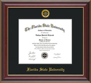 Image of Florida State University Diploma Frame - Cherry Lacquer - w/Embossed FSU Seal & Name - Single Black mat