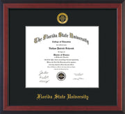 Image of Florida State University Diploma Frame - Cherry Reverse - w/Embossed FSU Seal & Name - Single Black mat