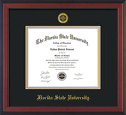 Image of Florida State University Diploma Frame - Cherry Reverse - w/Embossed FSU Seal & Name - Black on Gold mats