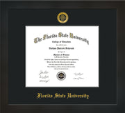 Image of Florida State University Diploma Frame - Flat Matte Black - w/Embossed FSU Seal & Name - Single Black mat