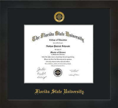 Image of Florida State University Diploma Frame - Flat Matte Black - w/Embossed FSU Seal & Name - Single Black mat