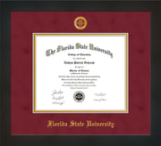 Image of Florida State University Diploma Frame - Flat Matte Black - w/Embossed FSU Seal & Name - Garnet Suede on Gold mats