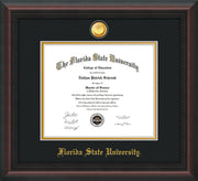 Image of Florida State University Diploma Frame - Mahogany Braid - w/24k Gold-Plated Medallion FSU Name Embossing - Black on Gold mats