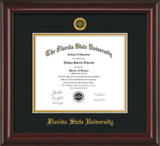 Image of Florida State University Diploma Frame - Mahogany Lacquer - w/Embossed FSU Seal & Name - Black on Gold mats
