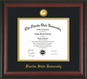 Image of Florida State University Diploma Frame - Rosewood - w/24k Gold-Plated Medallion FSU Name Embossing - Black on Gold mats