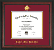 Image of Florida State University Diploma Frame - Mahogany Lacquer - w/24k Gold-Plated Medallion FSU Name Embossing - Garnet on Gold mats