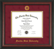 Image of Florida State University Diploma Frame - Rosewood - w/Embossed FSU Seal & Name - Garnet Suede on Gold mats