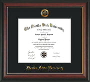 Image of Florida State University Diploma Frame - Rosewood w/Gold Lip - w/Embossed FSU Seal & Name - Single Black mat