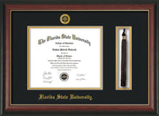 Image of Florida State University Diploma Frame - Rosewood w/Gold Lip - w/Embossed FSU Seal & Name - Tassel Holder - Black on Gold mats